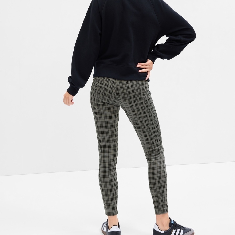 GAP Ponte Leggings Plaid New Shadow Gray and Black - Picture 2 of 9